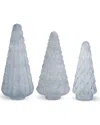 K & K Interiors Set Of 3 Embossed Frosted Glass Pinecone Trees