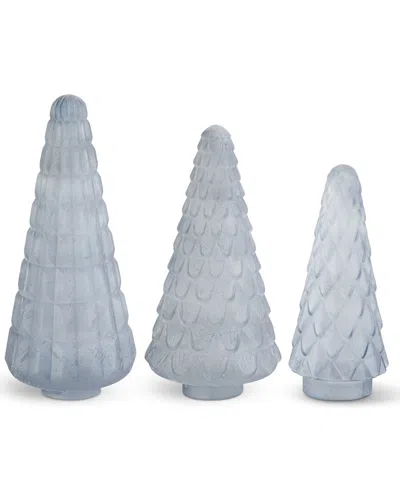 K & K Interiors K&k Interiors Set Of 3 Embossed Frosted Glass Pinecone Trees In Blue