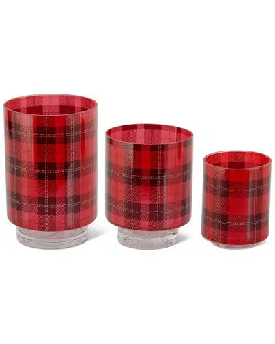 K & K Interiors K&k Interiors Set Of 3 Tartan Plaid Glass Containers