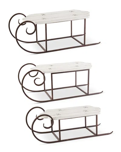 K & K Interiors K&k Interiors Set Of 3 Wood Whitewash Sleigh