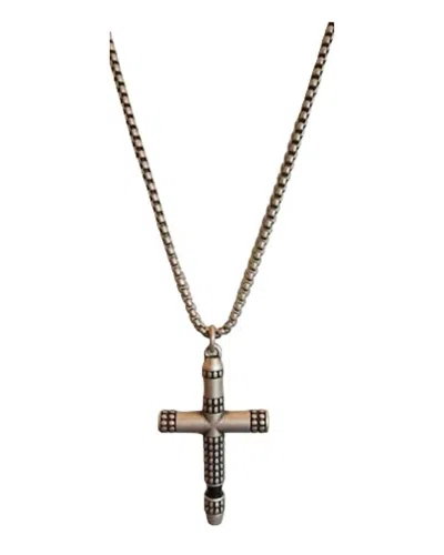 K & K Interiors Unisex Studded Cross Necklace In Silver/black In Pattern