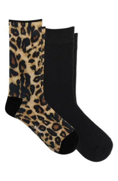 K. Bell Socks K Bell Socks Leopard Print 2-pack Crew Socks In Black