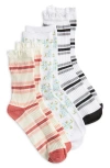 K. Bell Socks K Bell Socks Spring Stripes Ruffle Assorted 3-pack Crew Socks In White/ Assorted