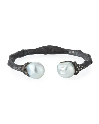 K Brunini Twig Diamond & Pearl Split Cuff, White In Oxy Sil/pearl