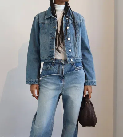 K-fashion Cropped Denim Jacket In Mid Wash In Multi