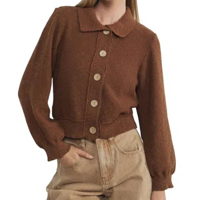 K-fashion Knit Button Down Collared Cardigan In Brown