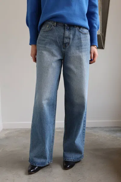K-fashion Loose Wide Leg Jeans In Mid Wash In Multi