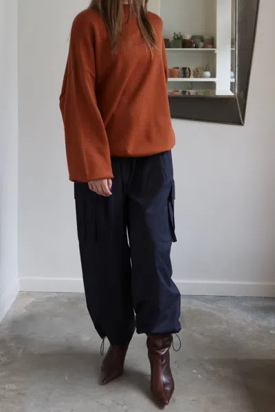 K-fashion Oversized Ribbed Mock Neck Sweater In Rust In Multi
