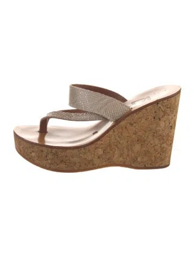 Pre-owned K Jacques St. Tropez Leather Colorblock Pattern Sandals In Gold