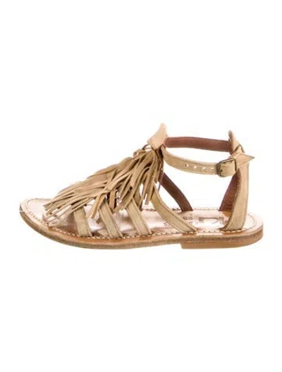 Pre-owned K Jacques St. Tropez Suede Fringe Trim Accent Gladiator Sandals In Neutral