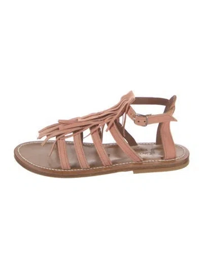 Pre-owned K Jacques St. Tropez Suede Fringe Trim Accent Gladiator Sandals In Neutral