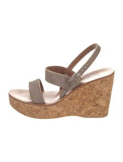 Pre-owned K Jacques St. Tropez Suede Slingback Sandals In Gray