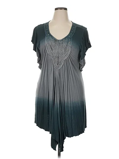 Pre-owned K. Jordan Short Sleeve Top Teal Plunge Neckline Tops In Blue