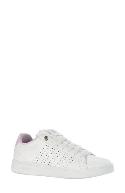 K-swiss Base Court Sneaker In White/lilac Snow/gray Violet