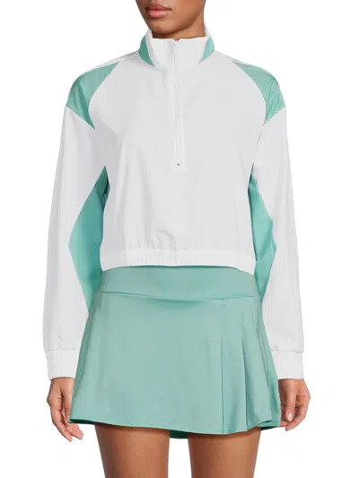 K-swiss Women's Colorblock Cropped Zip Jacket In White Canal