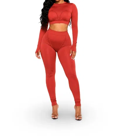 K Too Don't Make A Scene - Long Sleeve Detailed Legging Set In Rust In Multi