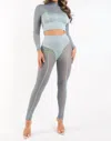 K Too Mesh Mockneck Top And Pants Day Set In Gray