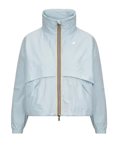 K-WAY BABY BLUE WOMEN'S SHORT WATER-REPELLENT JACKET WITH OVERSIZED DETAILS