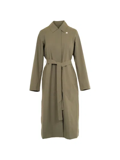 K-way Barbra Waist-belt Coat In Green