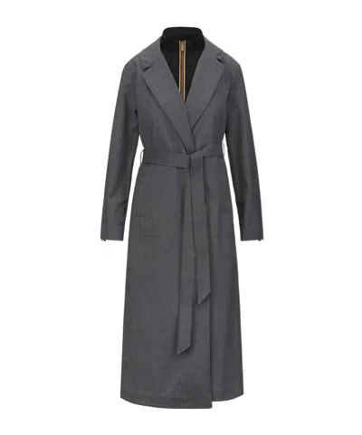 K-way Belted Coat In Gray