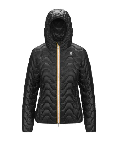 K-way Black Grey Women's Short Quilted Jacket With Eco-friendly Insulation