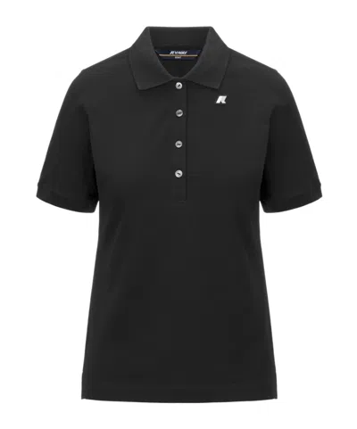 K-way Black Grey Women's Stretch Piqué Polo Shirt For Casual Wear