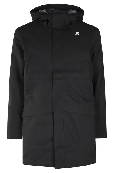 K-way Black Waterproof Twill Jacket With Hood