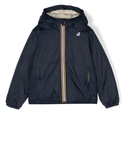 K-way Kids' Chest Logo-patch Hooded Jacket In Blue