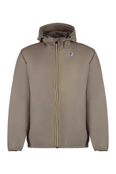 K-way Claude Hooded Nylon Jacket In Beige