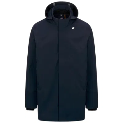 K-way Casual Style Longline Hooded Jacket In Blue