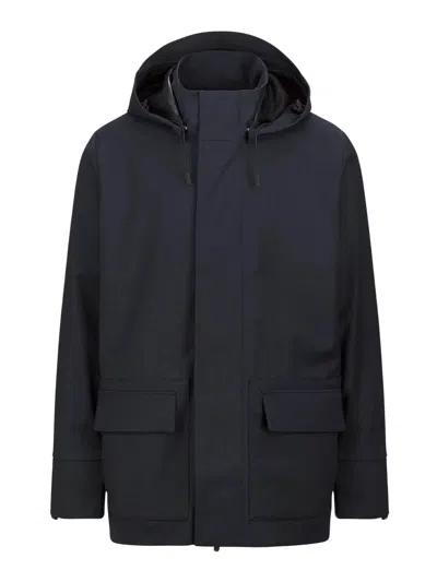 K-way Cotton-linen Blend Jacket With Adjustable Hem In Blue