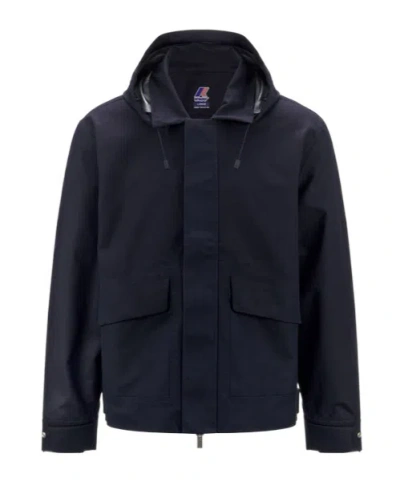 K-way Cotton-linen Blend Jacket With Adjustable Hem In Blue