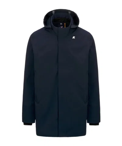 K-way Casual Style Longline Hooded Jacket In Blue