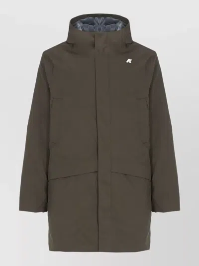 K-way Hooded Down Jacket Long Sleeves Pockets In Brown