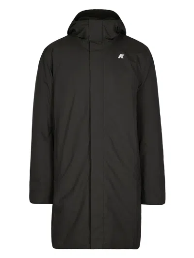 K-way Nylon Ottoman Warm Casual Jacket With Adjustable Hood In Black