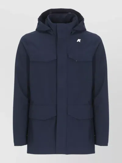 K-way Hooded Short Jacket Four Flap Pockets In Black