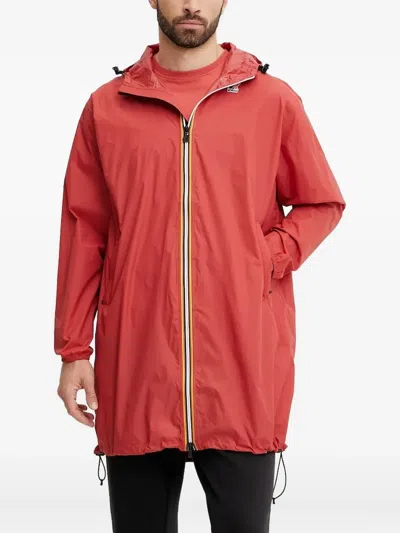 K-way Hooded Zip-front Raincoat In Brown