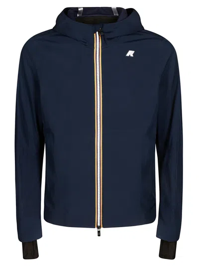 K-way Waterproof Windproof Hooded Jacket With Two-way Zip And Thumb Slots In Blue
