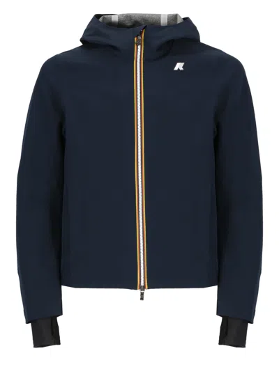 K-way Drawstring Hooded Waterproof Jacket In Blue