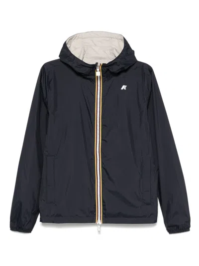 K-way Double Hooded Reversible Waterproof Lightweight Jacket In Blue