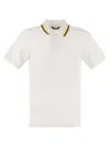 K-way K Way Stretch Pique Cotton Polo Shirt With Striped Collar In White