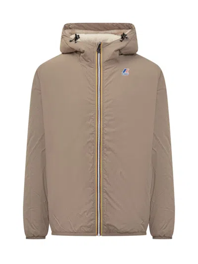 K-way Beige Jacket With Hood And Lining In Brown