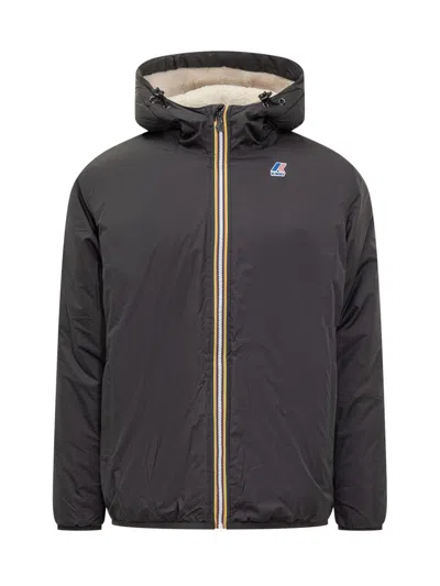 K-way Black Jacket With Hood And Teddy Interior
