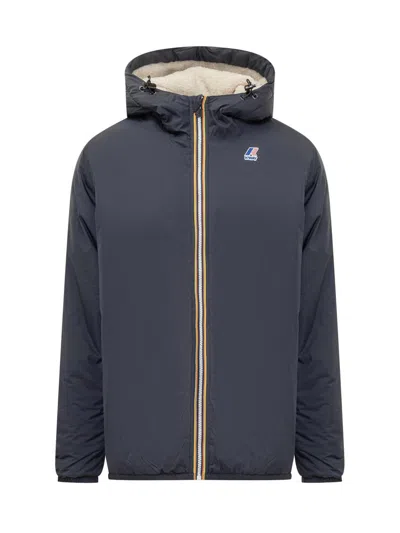 K-way Blue Jacket With Hood And Teddy Interior