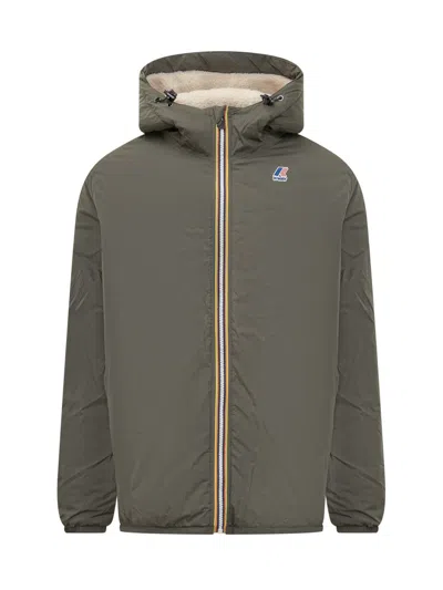 K-way Green Jacket With Hood And Sherpa Lining