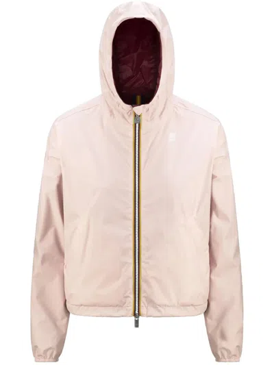 K-way Laurette Plus - Reversible Hooded Jacket In Peach/bordeaux