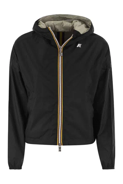 K-way Laurette Plus - Reversible Hooded Jacket In Black/beige