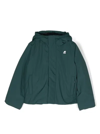 K-way Kids' Logo-appliqué Hooded Jacket In Green