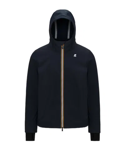 K-way Drawstring Hooded Waterproof Jacket In Blue