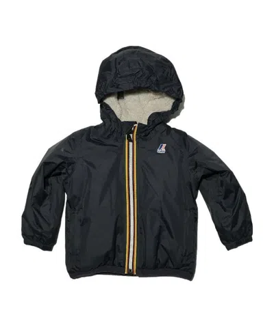 K-way Logo Hooded Rain Jacket In Black